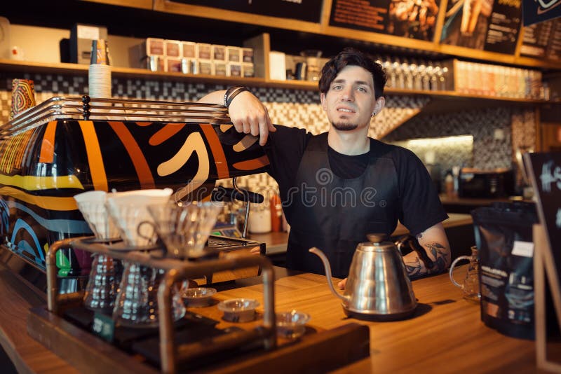 Barista at Work in a Coffee Shop Stock Image Image of preparing