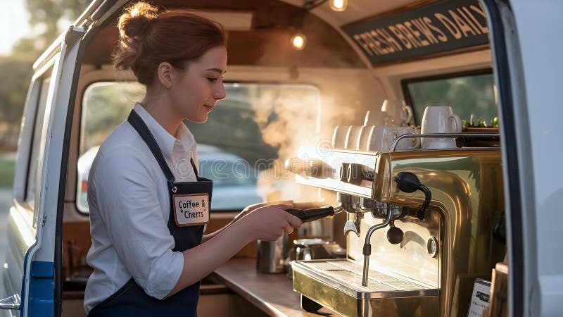Barista à Mobile Coffee Shop illustration de vecteur