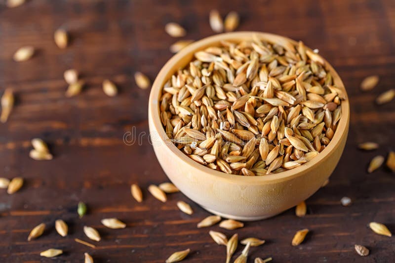 Barley Grain in Wooden Bowl on Wooden Table Stock Photo Image of long