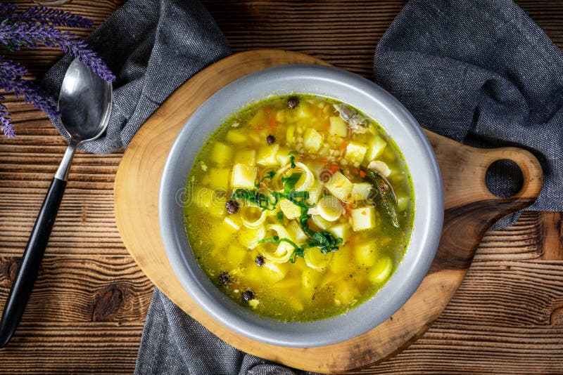 Barley Soup with Vegetables and Chicken Stock Image Image of spoon