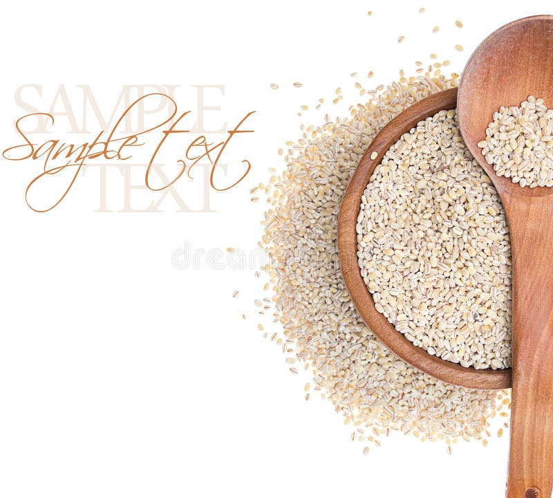 Barley in wooden cup on white