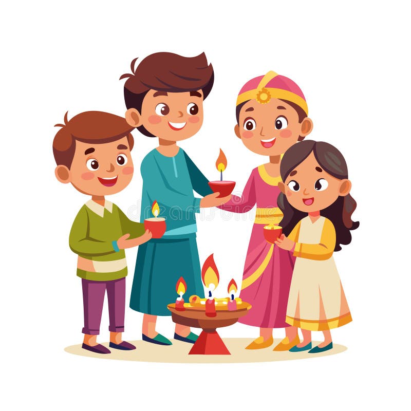 Barn firar Diwali med ljusfestival Hindu vektor illustrationer