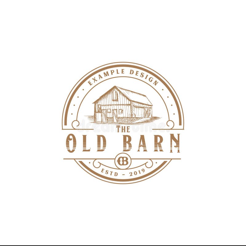 BARN LOGO WITH A CIRCLE VINTAGE STYLE, VECTOR ILLUSTRATION, easy to edit