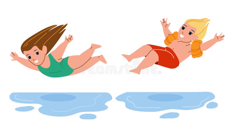 Barn och pojkar som hoppar in i vattenvektorn vektor illustrationer