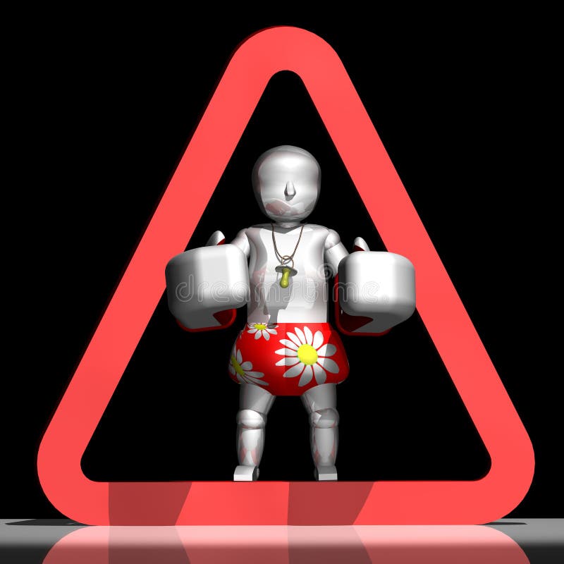 3D image of a newborn baby with boxer gloves standing in warning triangle. This kid is ready to protect himself from violence. 3D image of a newborn baby with boxer gloves standing in warning triangle. This kid is ready to protect himself from violence.