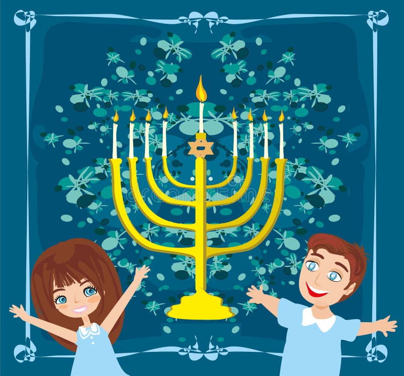 Barn som firar Chanukkah vektor illustrationer