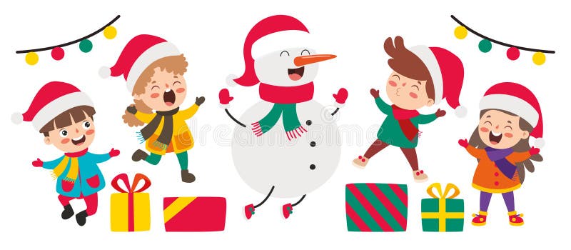 Barn som firar nytt år och julklappar vektor illustrationer