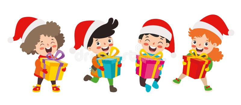 Barn som firar nytt år och julklappar vektor illustrationer