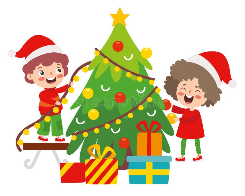 Barn som firar nytt år och julklappar stock illustrationer