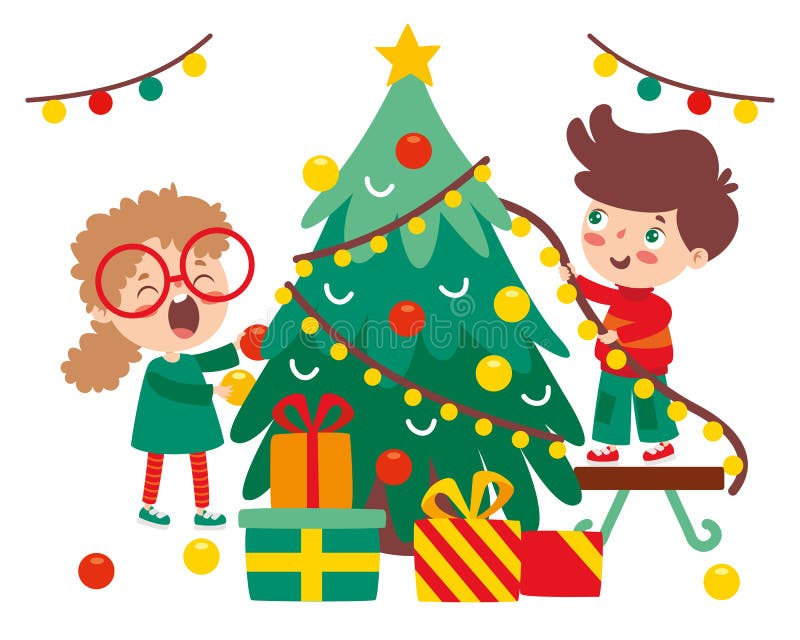 Barn som firar nytt år och julklappar vektor illustrationer