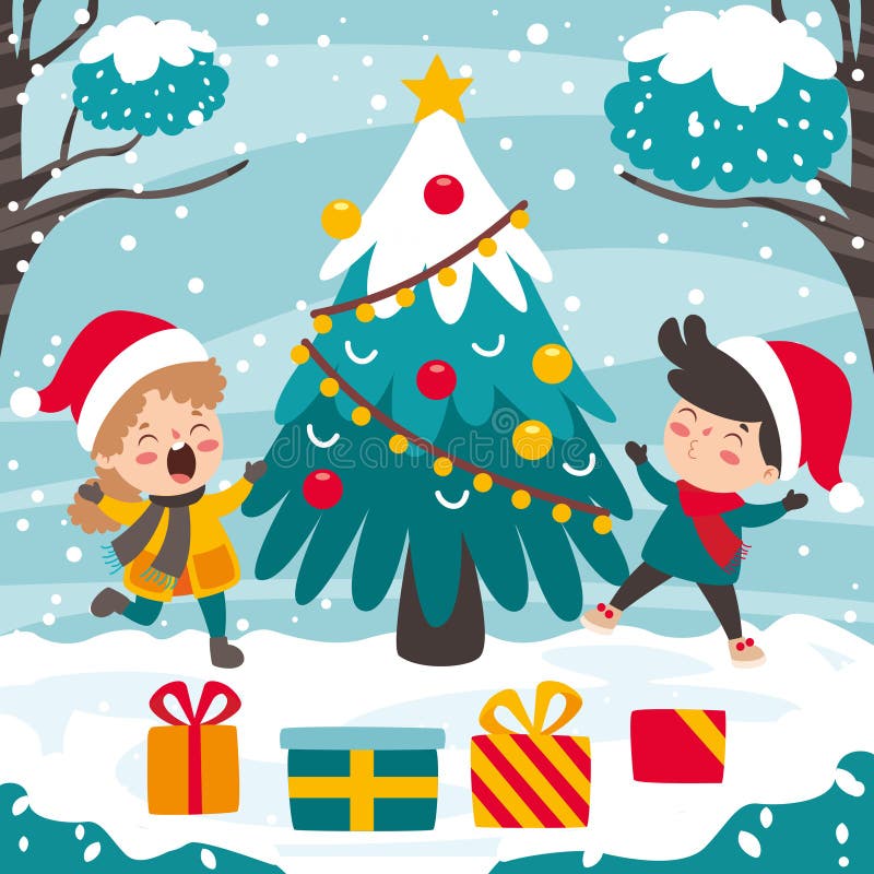 Barn som firar nytt år och julklappar vektor illustrationer