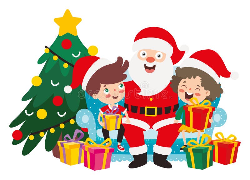 Barn som firar nytt år och julklappar royaltyfri illustrationer