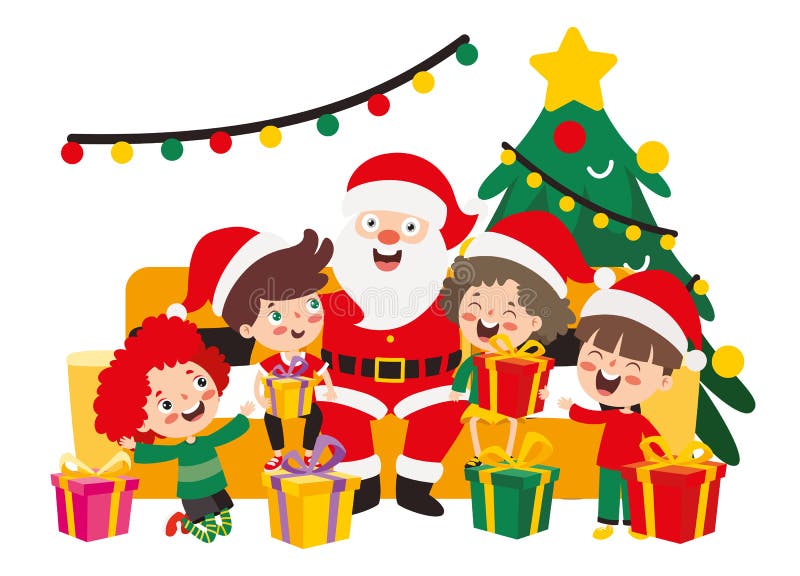Barn som firar nytt år och julklappar royaltyfri illustrationer