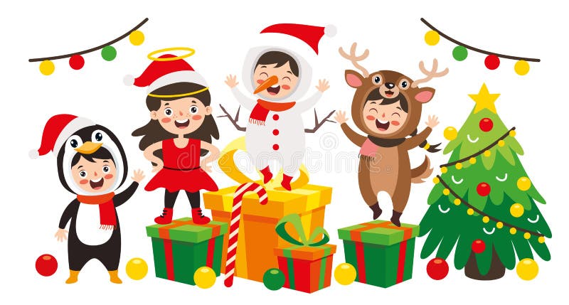 Barn som firar nytt år och julklappar vektor illustrationer