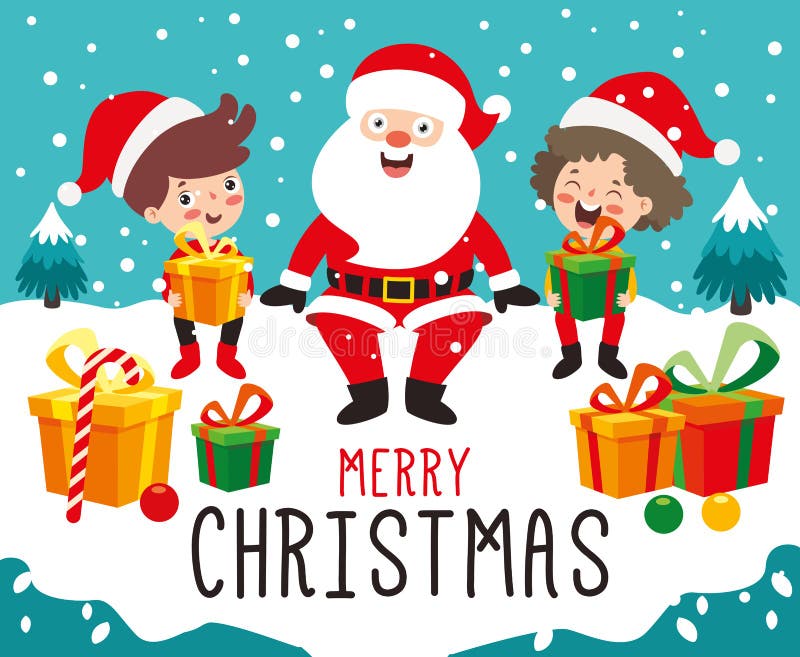Barn som firar nytt år och julklappar vektor illustrationer