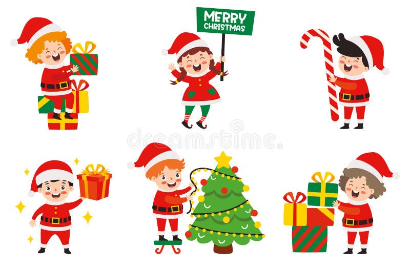 Barn som firar nytt år och julklappar stock illustrationer