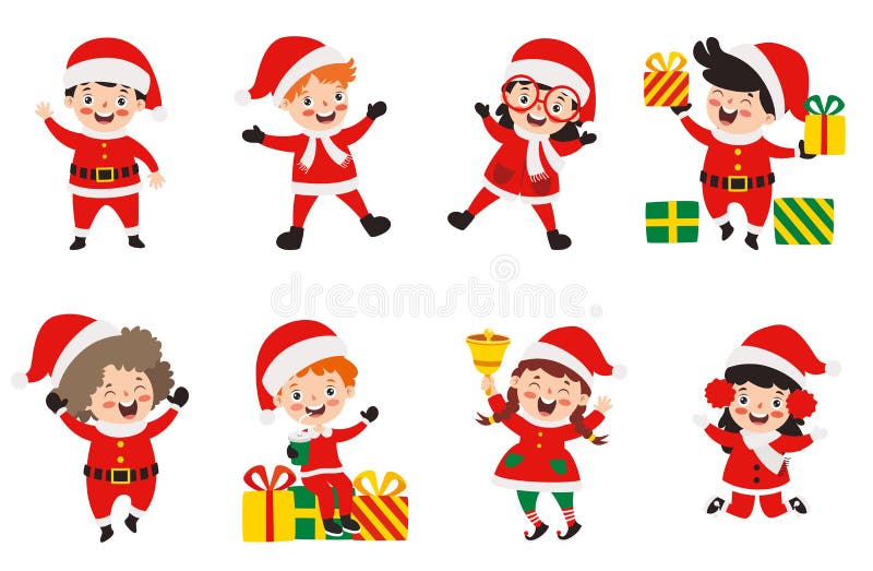Barn som firar nytt år och julklappar vektor illustrationer