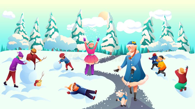 Barn som firar vintersemestrar i frisk luft royaltyfri illustrationer