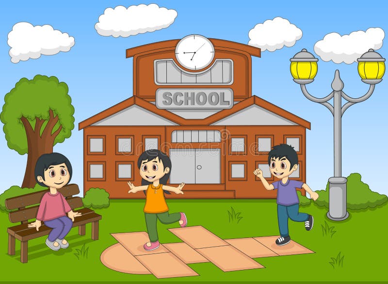 Barn som hoppar hage på illustrationen för skolatecknad filmvektor stock illustrationer Barn som hoppar hage på illustrationen för skolatecknad filmvektor stock illustrationer