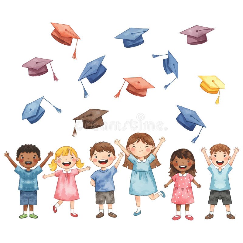 Barn som högtidlighåller gradering Illustration Elementary School Graduation Celebration vektor illustrationer