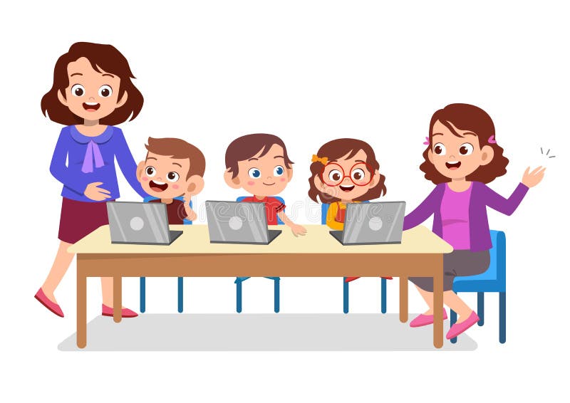barn som lär sig dator med lärare royaltyfri illustrationer barn som lär sig dator med lärare royaltyfri illustrationer