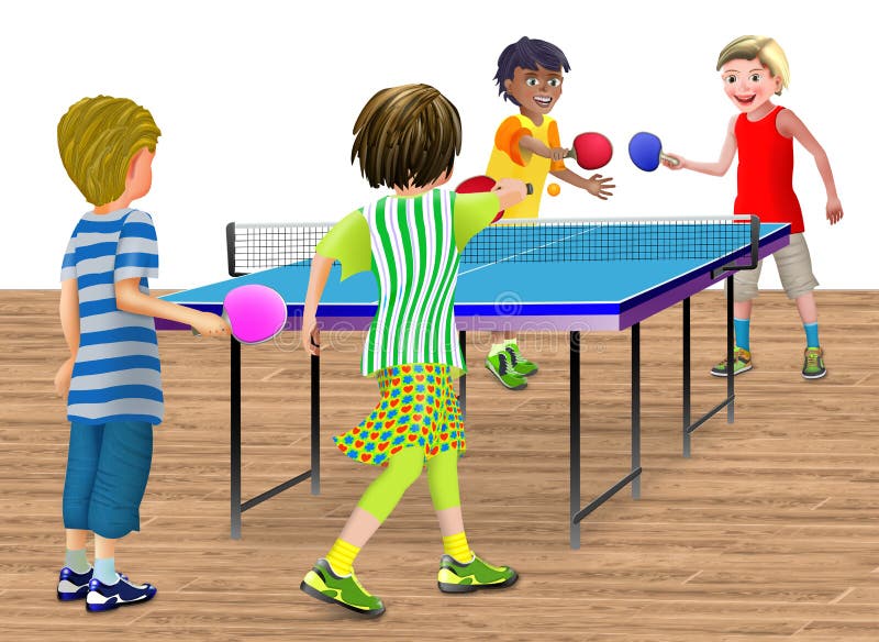4 barn som spelar en dubbel bordtennismatch royaltyfri illustrationer 4 barn som spelar en dubbel bordtennismatch royaltyfri illustrationer