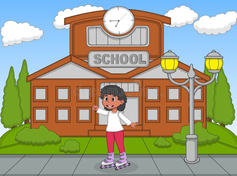 Barn som spelar rullskridskon på skolatecknade filmen vektor illustrationer Barn som spelar rullskridskon på skolatecknade filmen vektor illustrationer