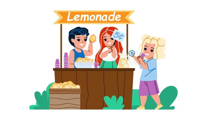 Barn som säljer citronaddryck utomhusvektor royaltyfri illustrationer
