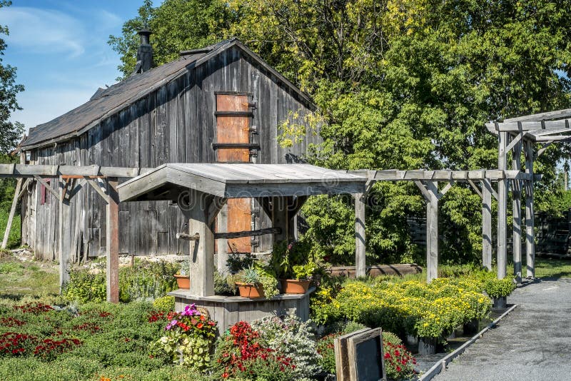 Barn well and flowers