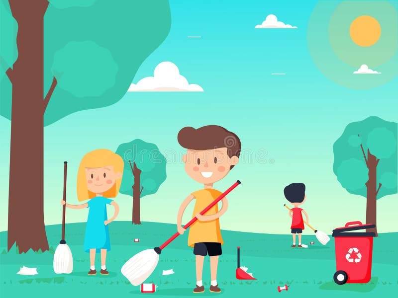 Barn är svepande och göra ren lekplatsen royaltyfri illustrationer Barn är svepande och göra ren lekplatsen royaltyfri illustrationer