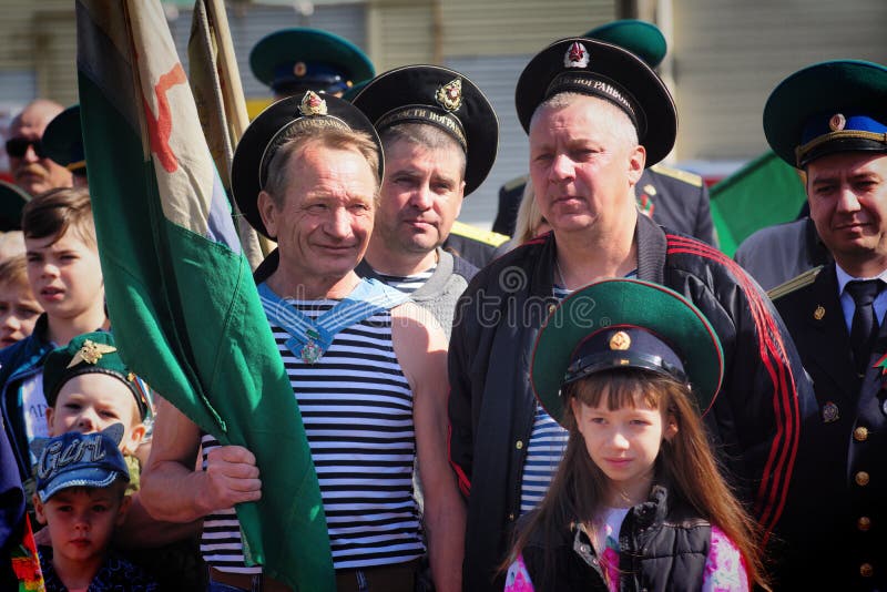 Former soldiers celebrating the Day of border guard stock photo