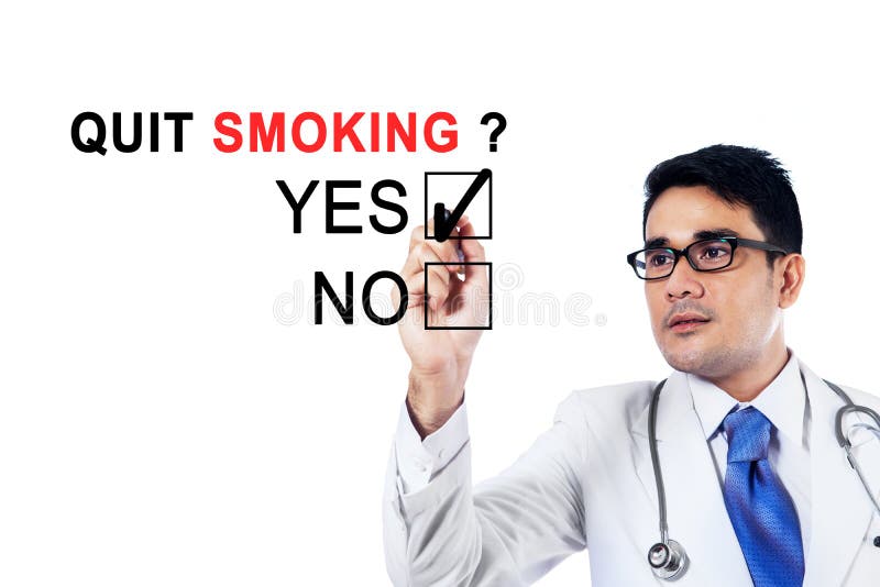 Image of young male doctor using a pen while agreeing about quit smoking on the whiteboard. Image of young male doctor using a pen while agreeing about quit smoking on the whiteboard