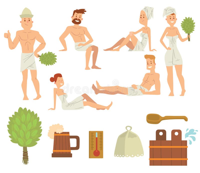 Barnpar som kopplar av i brunnsorthälsovårdbegrepp, badar folk som borstar vektorn stock illustrationer Barnpar som kopplar av i brunnsorthälsovårdbegrepp, badar folk som borstar vektorn stock illustrationer