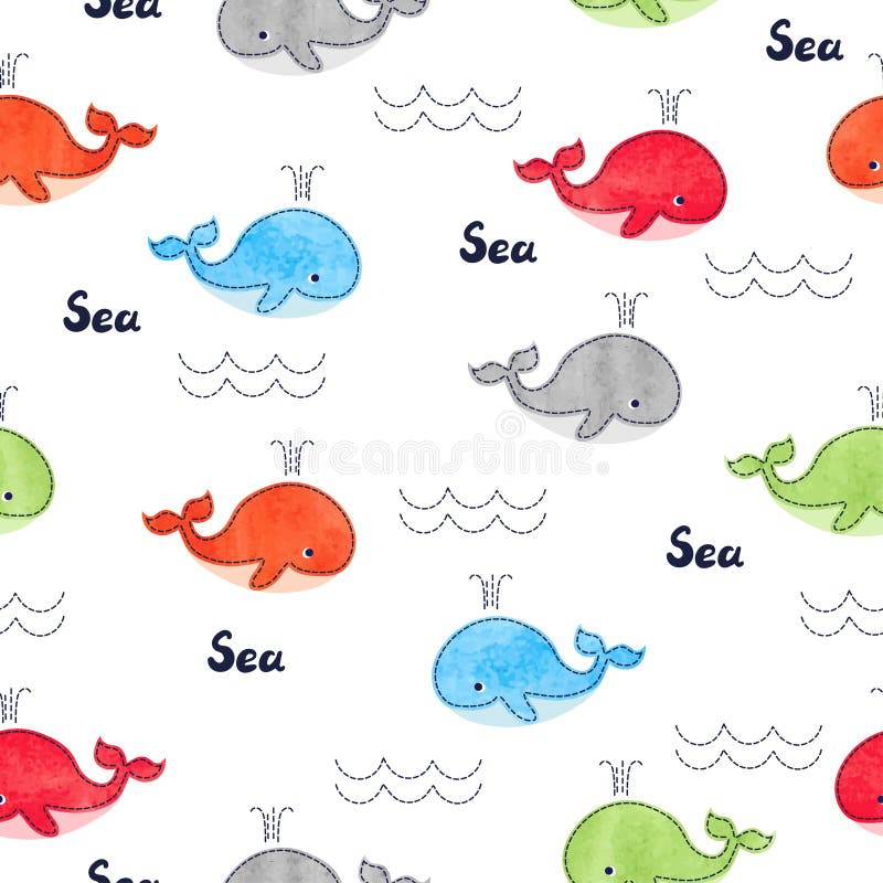Barnslig sömlös modell med gulliga färgrika val vektor illustrationer Barnslig sömlös modell med gulliga färgrika val vektor illustrationer