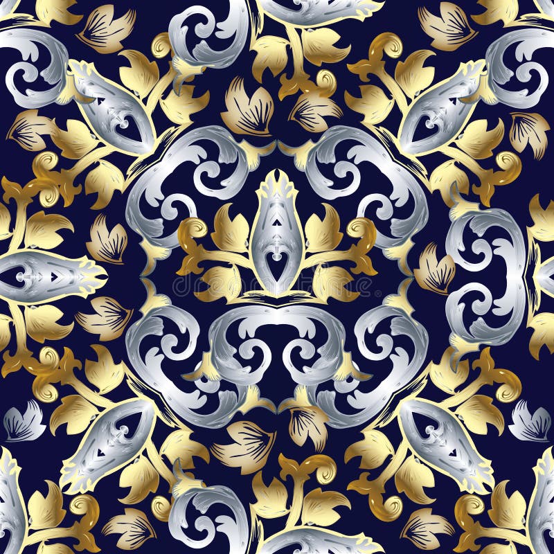 Barok vector naadloos patroon Uitstekende bloemenachtergrond wallp vector illustratie Barok vector naadloos patroon Uitstekende bloemenachtergrond wallp vector illustratie
