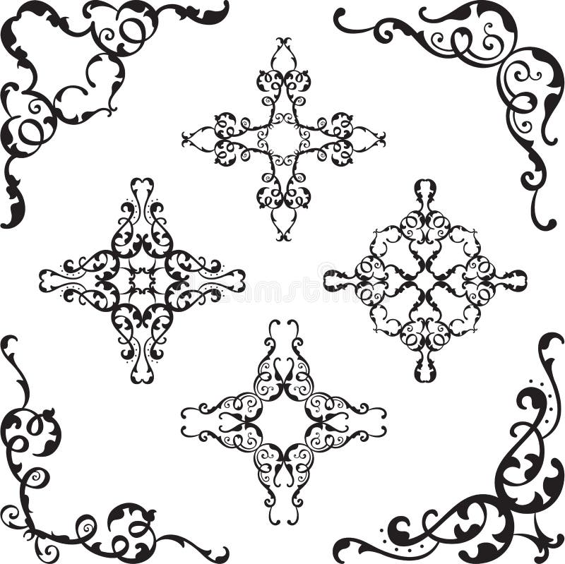Baroque Art Corner Ornate Set Stock Vector Illustration of leaf