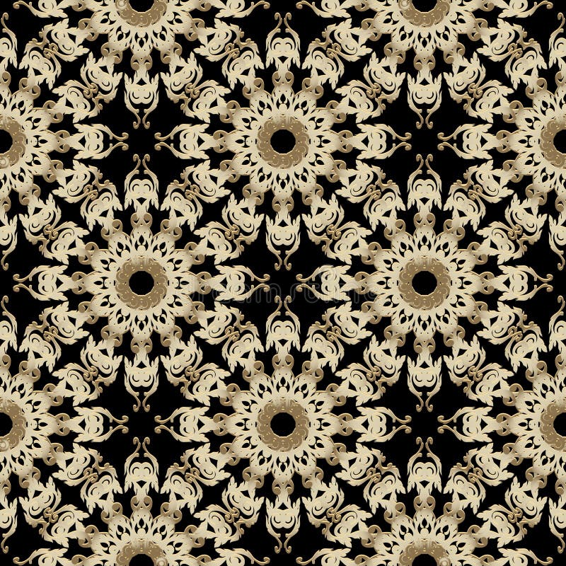 Floral Gold 3d Seamless Pattern. Vector Damask Background with H Stock ...