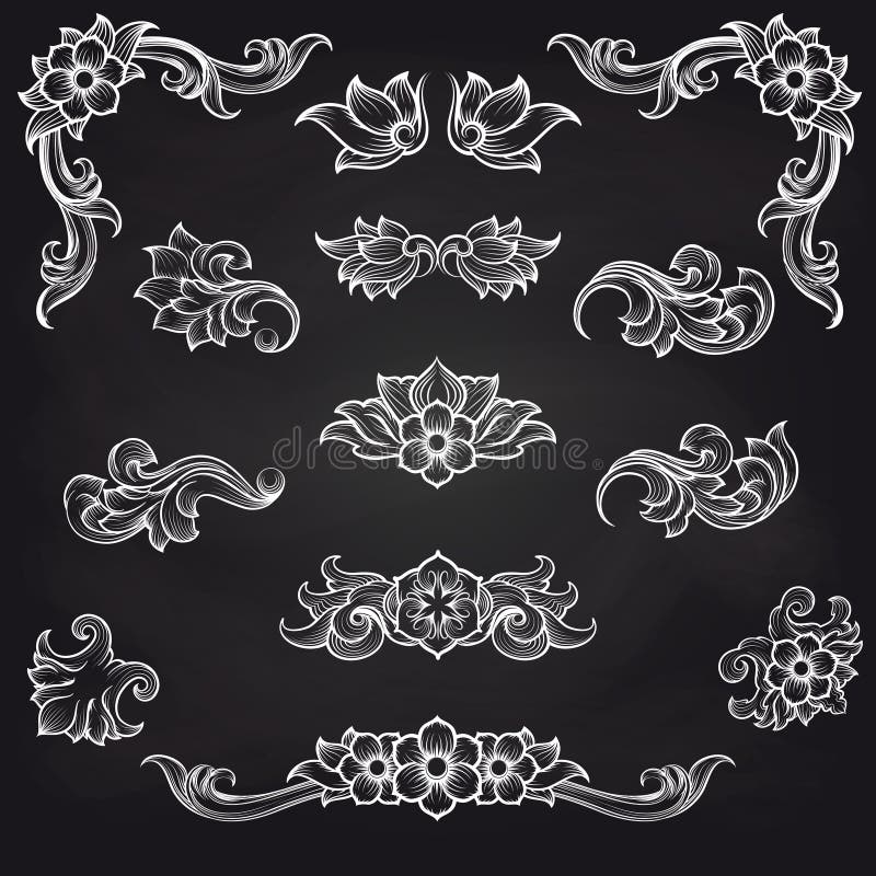 Baroque engraving leaf scroll design vector illustration Baroque engraving leaf scroll design vector illustration