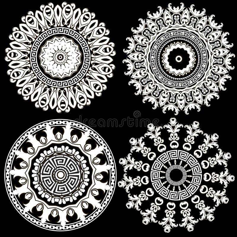 Baroque floral round mandalas set. Antique baroque Victorian style flowers, leaves. Old flourish ornament. Vector decorative vector illustration Baroque floral round mandalas set. Antique baroque Victorian style flowers, leaves. Old flourish ornament. Vector decorative vector illustration