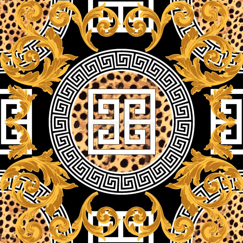 Baroque Gold Color with Greek Design Circle Style Seamless Pattern ...