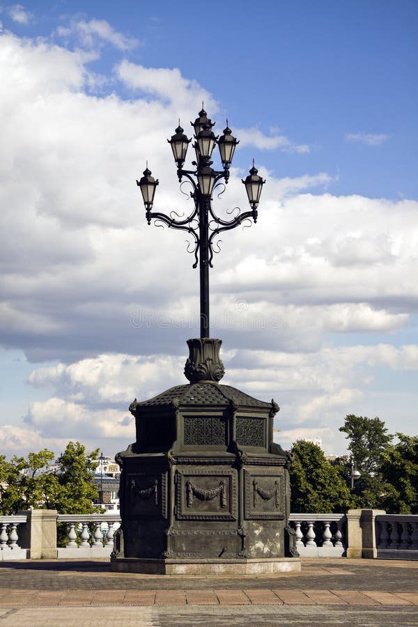 Baroque lamp near Moscow river in Russia.