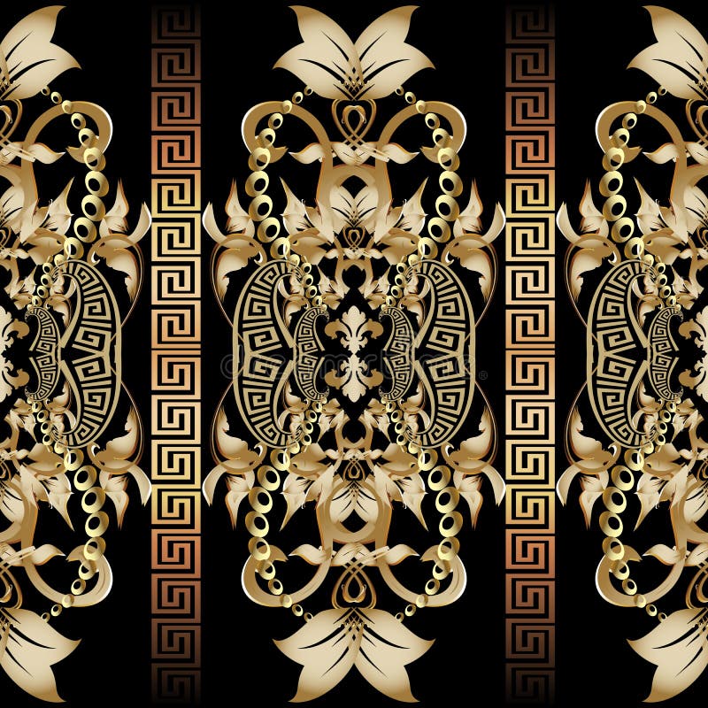 Floral Gold 3d Seamless Pattern. Vector Damask Background with H Stock ...