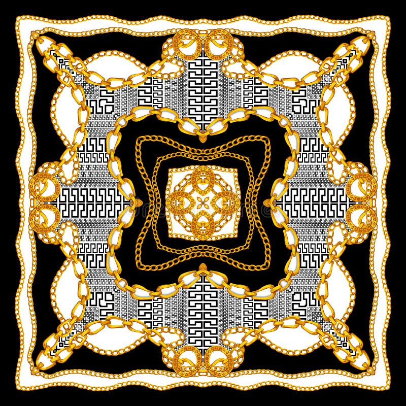 Versace Style Pattern Ready for Textile. Scarf Design for Silk