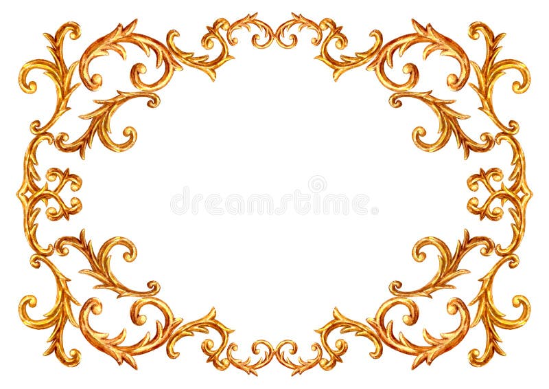 Baroque style elements. Watercolor hand drawn vintage engraving floral scroll filigree design frame stock illustration Baroque style elements. Watercolor hand drawn vintage engraving floral scroll filigree design frame stock illustration