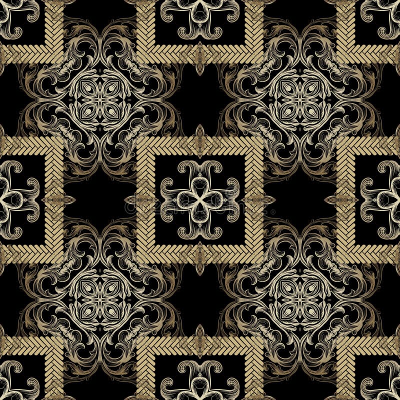 Baroque Style Modern Seamless Pattern. Ornamental Black and Gold Stock ...