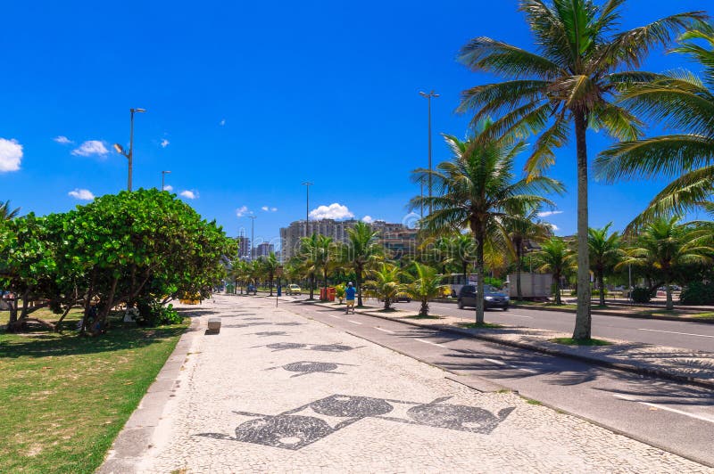 Barra da Tijuca beach with mosaic of sidewalk in Rio de Janeiro royalty free stock image Barra da Tijuca beach with mosaic of sidewalk in Rio de Janeiro royalty free stock image