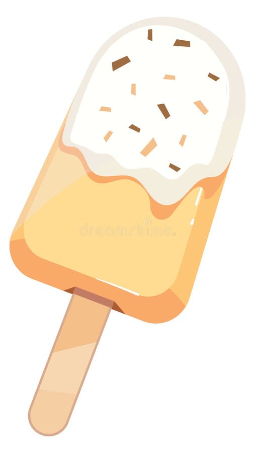 Barra de helados de vainilla sobre palo de madera. icono de caricatura ilustración del vector