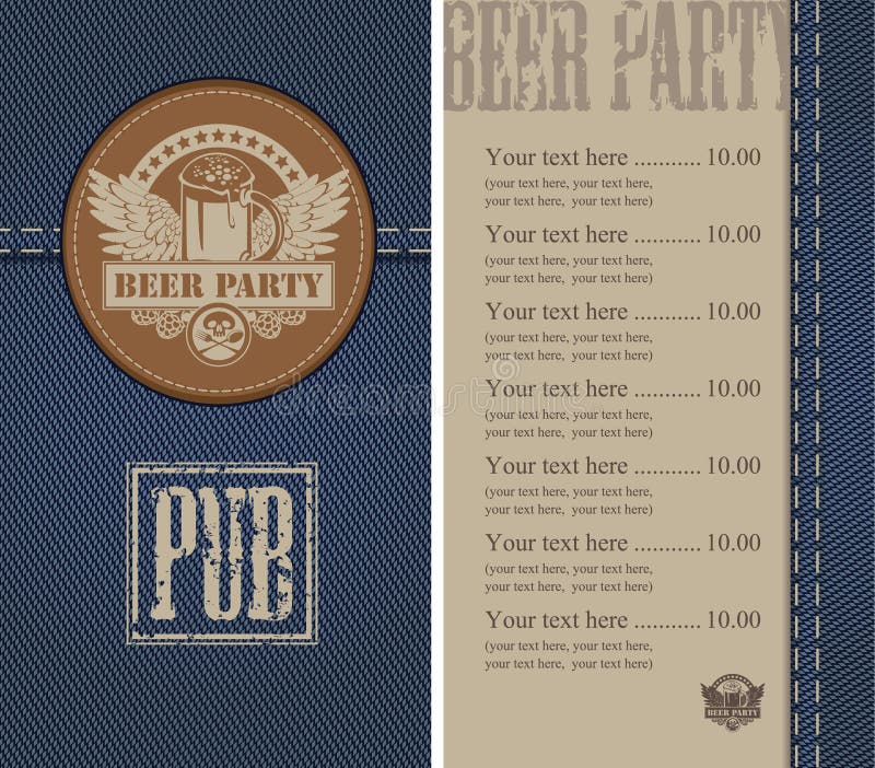 Menu for a beer bar on denim. Menu for a beer bar on denim