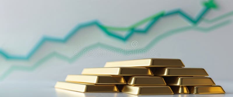 Barras de oro apiladas con antecedentes financieros que ilustran tendencias económicas. fotos de archivo