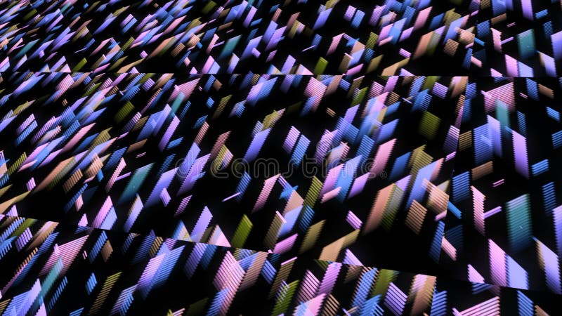 Barras planas abstractas que vuelan sobre un fondo negro. animación. segmentos multicolores que vuelan en diagonal y cruzan cada u ilustración del vector